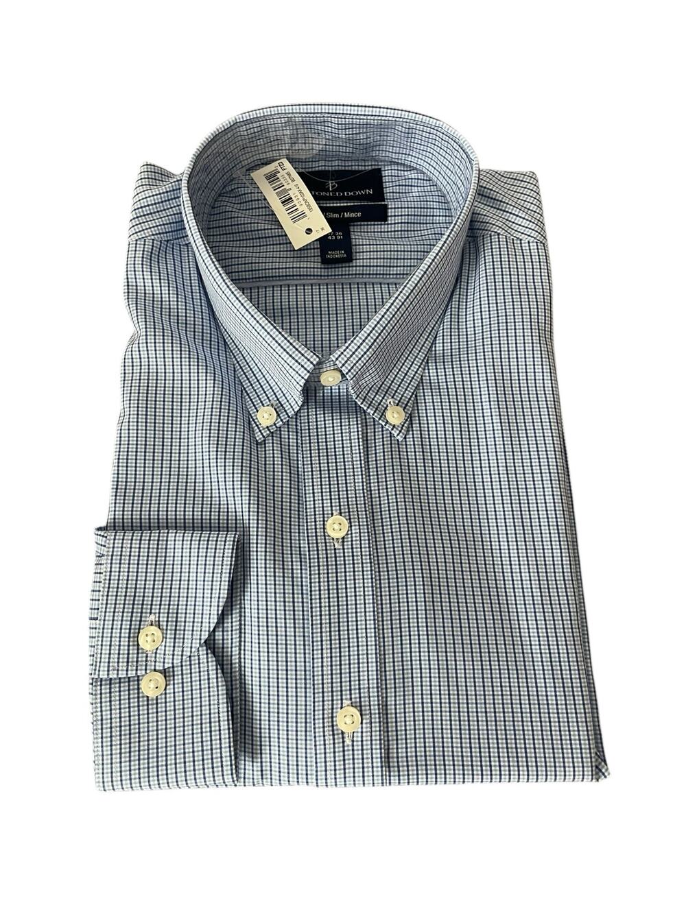 NWT Buttoned Down Blue Plaid Long Sleeve Button Down Shirt Men's Size 17 36